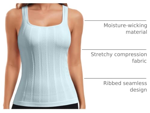 Image of ATTRACO Ribflex Workout Tank Tops for Women Seamless Full Length Gym Tops Athletic Yoga Top Built in Bra