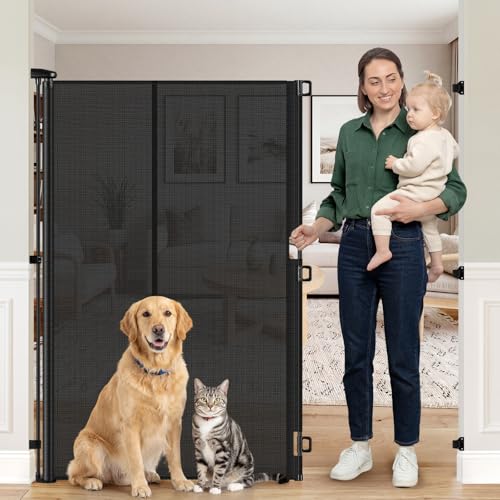 Reinforced 65 Extra Tall Pet Gate for Doorway Jump-Resistant & Prevent Crawling Underneath Retractable Baby Gates Extra Tall 0-55 W Retractable Dog Gate for Pet Dogs Cats Puppies Babies Black
