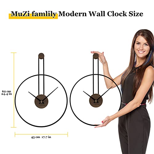 Muzi Famlily Decor,Large Modern Black Wall Clock With Walnut Dial Non Ticking Silent 24.4''×17.7''Decorative Metal For Living Room,Bedroom,Office,Kitchen #TOP1