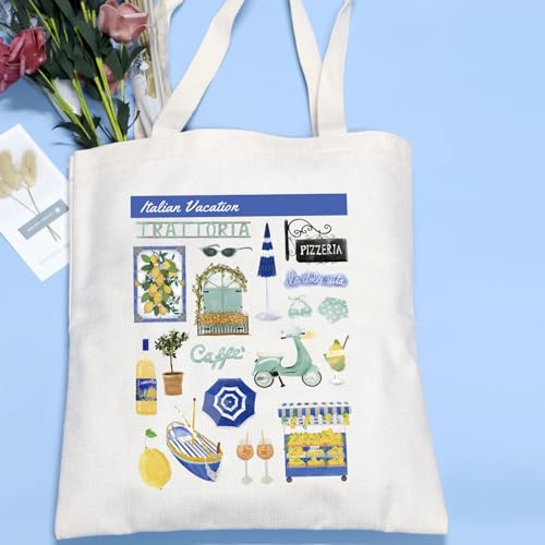 VAMSII Italian Vacation Gift Italy Coast Social Club Tote Bag Italian Summer Vacation Beach Bag Travel Trip Gift2