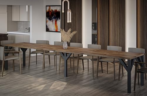 Endo-Moebel XXL Esstisch erweiterbar Dunaj 130cm - 405cm Küchentisch Synchronauszug Erweiterungsplatten (Monastery Eiche)