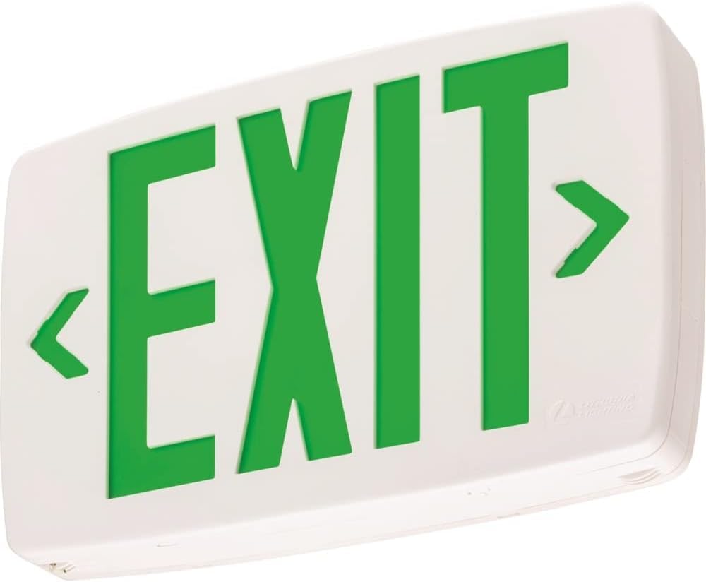 Lithonia Lighting Quantum LED Emergency Exit Sign, Thermoplastic Exit Only Sign with Stencil-Faced White Housing and Green Letters with Nickel Cadium Battery (LQM S W 3 G 120/277 EL N M6)