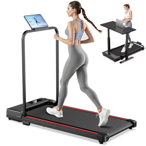 Walking Pad, Treadmill with Handle Bar Foldable Treadmills for Home Indoor Under Desk Portable Compact Electric Walk Pads Small Spaces Office Folding Mini Walking Running Quiet Red Qyraenix - image 1