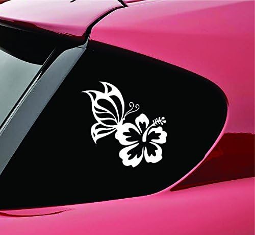 Slap-Art Butterfly on Hibiscus Flower Vinyl Decal Sticker