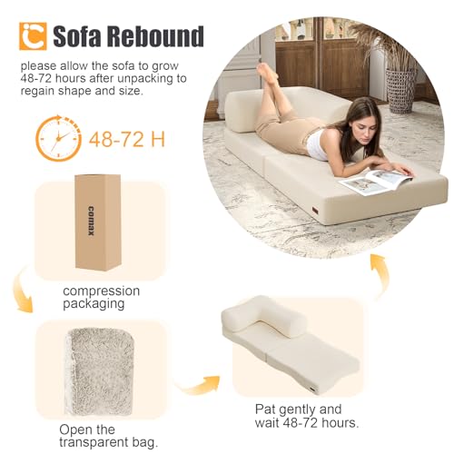 COMAX Folding Sofa Bed, Fold Out Chair, Foldable Sofa, Convertible Sleeper Chair for Adults, Futon Single Small Floor Couch for Spaces, Bedroom Living Room Guest Room, Beige