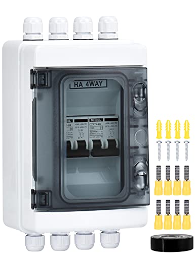 60 Amperios DC Disyuntor 2pcs con caja IP65 Impermeable (20A 30A 40A 50A 120A a elegir, Apertura 6MM) 2P 12V 24V 400V DC Disyuntor AC110-400V MCB Cover