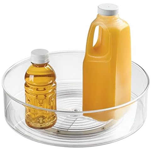 mDesign Lazy Susan Turntable Organiser - Storage Bin for Kitchen, Fridge, Freezer, Pantry, Cabinet, Countertops - Rotating Food Container - Clear Cover