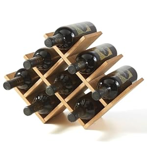 KIRIGEN Wooden 8-Bottle Wine Rack – 3-Tier Wood Wine Display Rack/Free Standing and Countertop Wine Storage Shelf – Bottle Holder/Cabinet Glass Rack Natural XHJJ3-NA