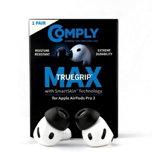 Image of Comply TrueGrip MAX | Premium Memory Foam Replacement Earbud Tips for Apple AirPods Pro Gen 3 | Long Lasting Comfort, MAX Durability, Secure Fit, Superior Noise Isolation| Black (Small) (1 Pair)