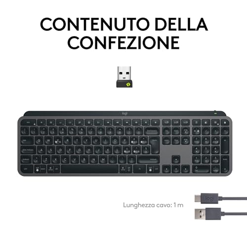 MX Keys S, Tastiera Wireless, Profilo Basso, Tasti Programmabili, Retroilluminazione, Bluetooth, USB C Ricaricabile, per PC Windows/Linux/Chrome/Mac - Grafite, Layout Italiano QWERTY - Tastiera gaming - Immagine 9