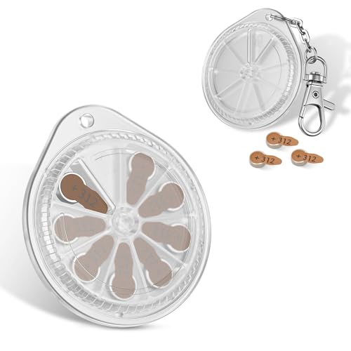Image of Rotatable Size 312 13 10 Hearing Aid Battery Case with Keychain - Clear | LR41 Battery Caddy,for 8x Size312 A312 P312 312A PR41 P13 P10 LR41 AG3 Batteries,for Travel,NOT Fit Extra Long /Square Tab