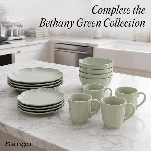 Image of SANGO Bethany Sage Mugs Set of 4, 15 oz Stoneware Green Coffee Mugs, Vibrant Ceramic Drinkware for Coffee, Tea or Cocoa, Durable Everyday Cups, Dishwasher & Microwave Safe, Kitchen Mug Set