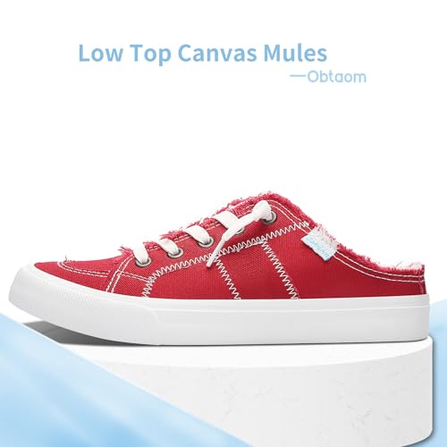 Image of Obtaom Women Canvas Mules Memory Foam Clipper Fashion Sneakers Comfortable Slip-On Mule Backless Holiday Shoes