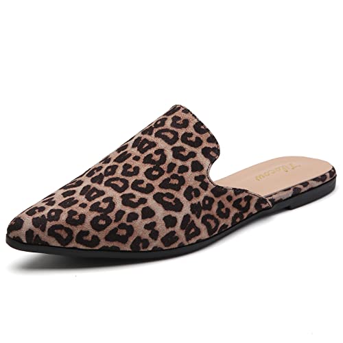 Image of Tilocow Women's Pointed Toe Flat Mules Backless Slip On Loafers