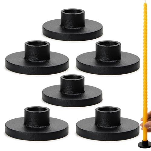 Black Iron Mini Taper Candle Holders for 1/2 inch Thin Candles - 6-Pack