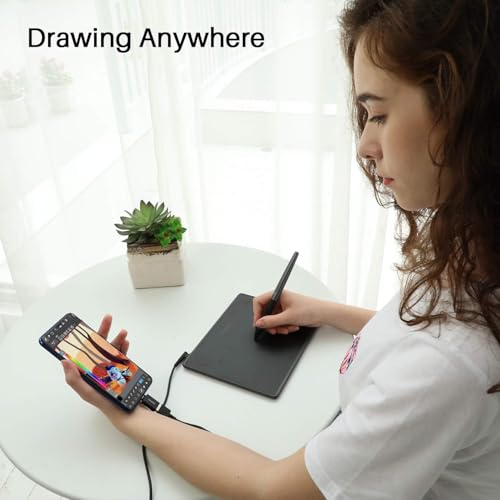 Image of HUION HS64 Graphics Drawing Tablet with Battery-Free Stylus 8192 Pressure Sensitivity 4 Customized Express Keys, 6.3x4 Inch Pen Tablet for Mac, Windows PC Linux and Android