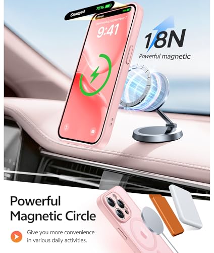 Image of FNTCASE for iPhone 14 Pro Case: [Compatible with Magsafe] Translucent Matte Cases with [Full Camera Protection] [Screen Protector] Military Grade Shockproof Protective Phone Cover - Light Pink