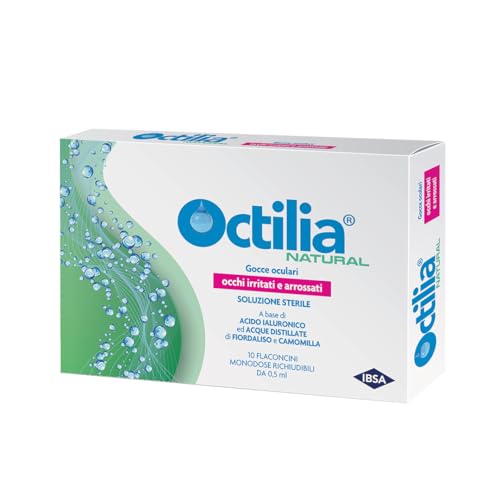 Octilia Natural Gocce Oculari Acido Ialuronico Gocce Occhi Acque Distillate Di Fiordaliso E Camomilla Gocce Per Occhi Irritati E Arrossati in 10 Flaconcini Monodose Richiudibili Da 0,5ml