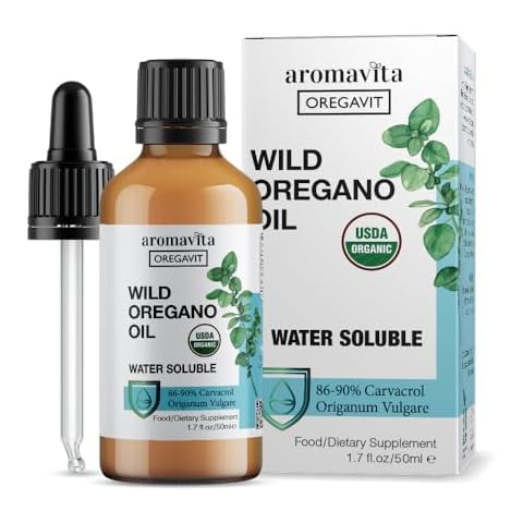 AROMAVITA Water Soluble Wild Oregano Oil Organic Liquid Drops - Oregano Oil for Healthy Gums and Sore Throats, Digestive and Immune Support, Respiratory Health Cover