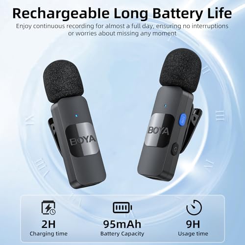 BOYA Microfone de lapela sem fio para iPhone, iPad, telefone, omnidirecional, externo, mini lapela L