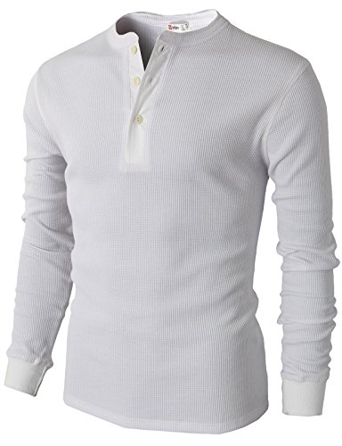 H2H Men's Walden Long Sleeve Blended Thermal 3 Button Henley Shirt White US L/Asia XL (CMTTL045)