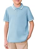 Haloumoning Kids Boys Short Sleeve School Uniform String Pique Polo Shirts 5-14 Years Sky Blue