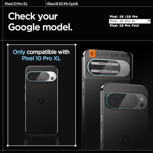 Spigen Glas.tR EZ Fit Optik Protection Caméra pour Google Pixel 10 Pro XL, 2 Pièces, Installation Facile, Résistant aux Rayures, Clair, Dureté 9H
