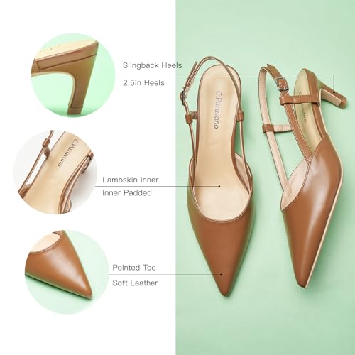 Image of C.Paravano Kitten Heels for Women Pointed Toe Slingback heeled Sandal Pumps