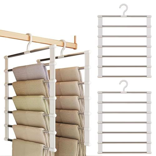 Zuzer Grucce Pantaloni Salvaspazio 4 Pezzi 7 in 1 Appendi Pantaloni,Appendiabiti,Multifunzionali Porta Pantaloni per Donne e Uomini Jeans Sciarpe Vestiti