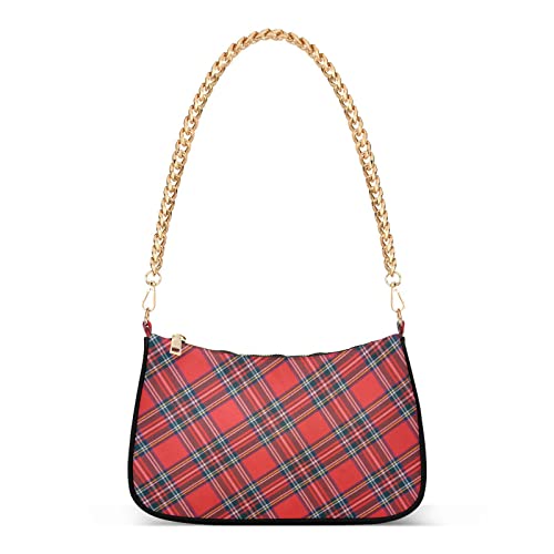 Houndstooth Shoulder Bag for Women Fabric Crescent Handbag with Zipper Chain Clutch Purses