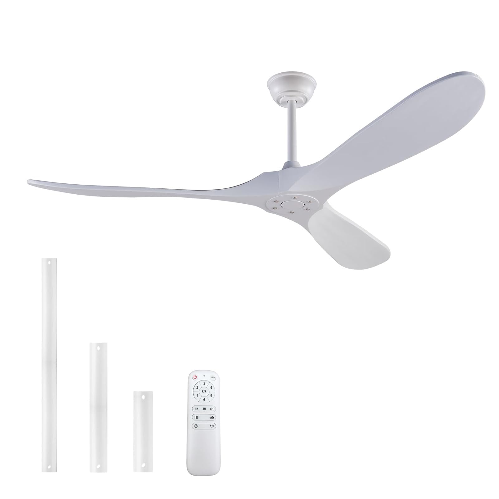 Solid Wood Ceiling Fans Without Light, 60 inch Real Wood Ceiling Fan with 6-Speeds 3 Wood Blades, Indoor Outdoor Ceiling Fans for Garage, Farmhouse, Living Room, Bedroom, Office