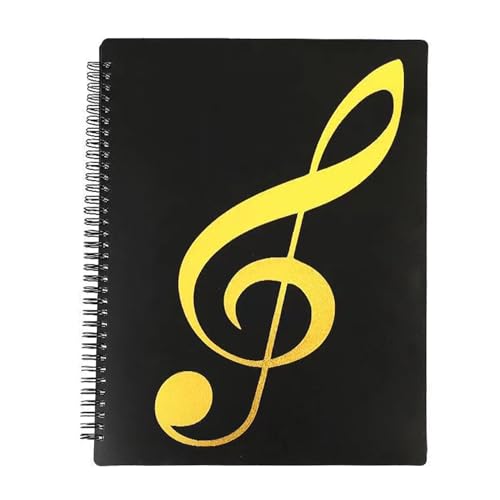 MUROAD Classeur A4 pour Partitions de Musique, Chemises pour Partitions,Permet D'annotations, Elimine L'éblouissement, 60 Pages à Spirales, Rangement (noir)
