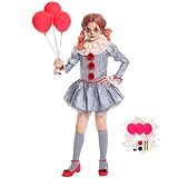 COMOYA Fooecor Clown Costume for Girls Halloween Scary Costume kids,Balloons Makeup Kit Included(Large)