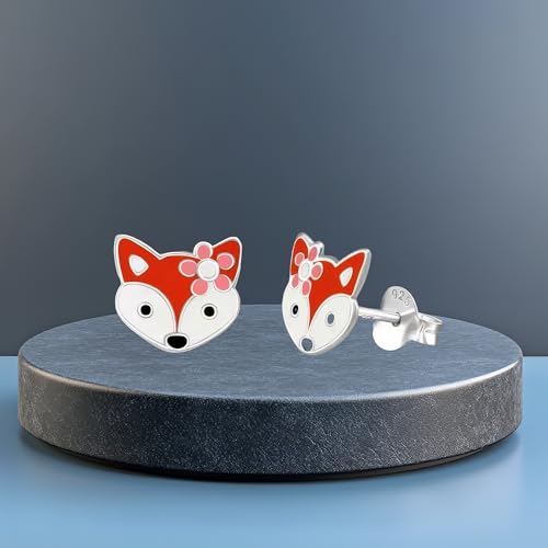 925 Sterling Silver Fox and Flower Stud Earrings, Dainty Animal Floral Jewelry4