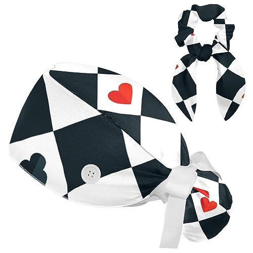 Bonnet de travail bouffant bandeau absorbant et nœud cheveux noir blanc