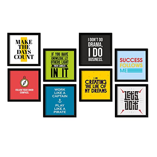 Image of PAPER PLANE DESIGN Motivational Quotes Wall Framed Poster, Office Decor, Inpirational Wall Frames with Quotes.Set of 8 (10 x 10 Inch) (MDF POSTERS)