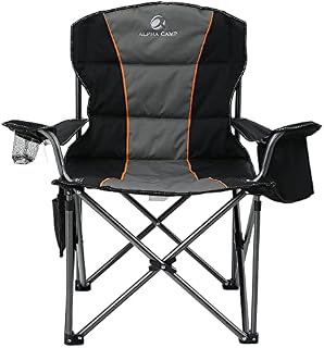 LET'S CAMP Folding Camping Chair Oversized Heavy Duty Padded Outdoor Chair with Cup Holder Storage and Cooler Bag, 450 LBS Weight Capacity, Thicken 600D Oxford