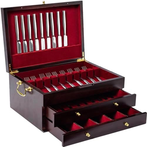 GENRICE Wooden Silverware Chest without Silverware Double