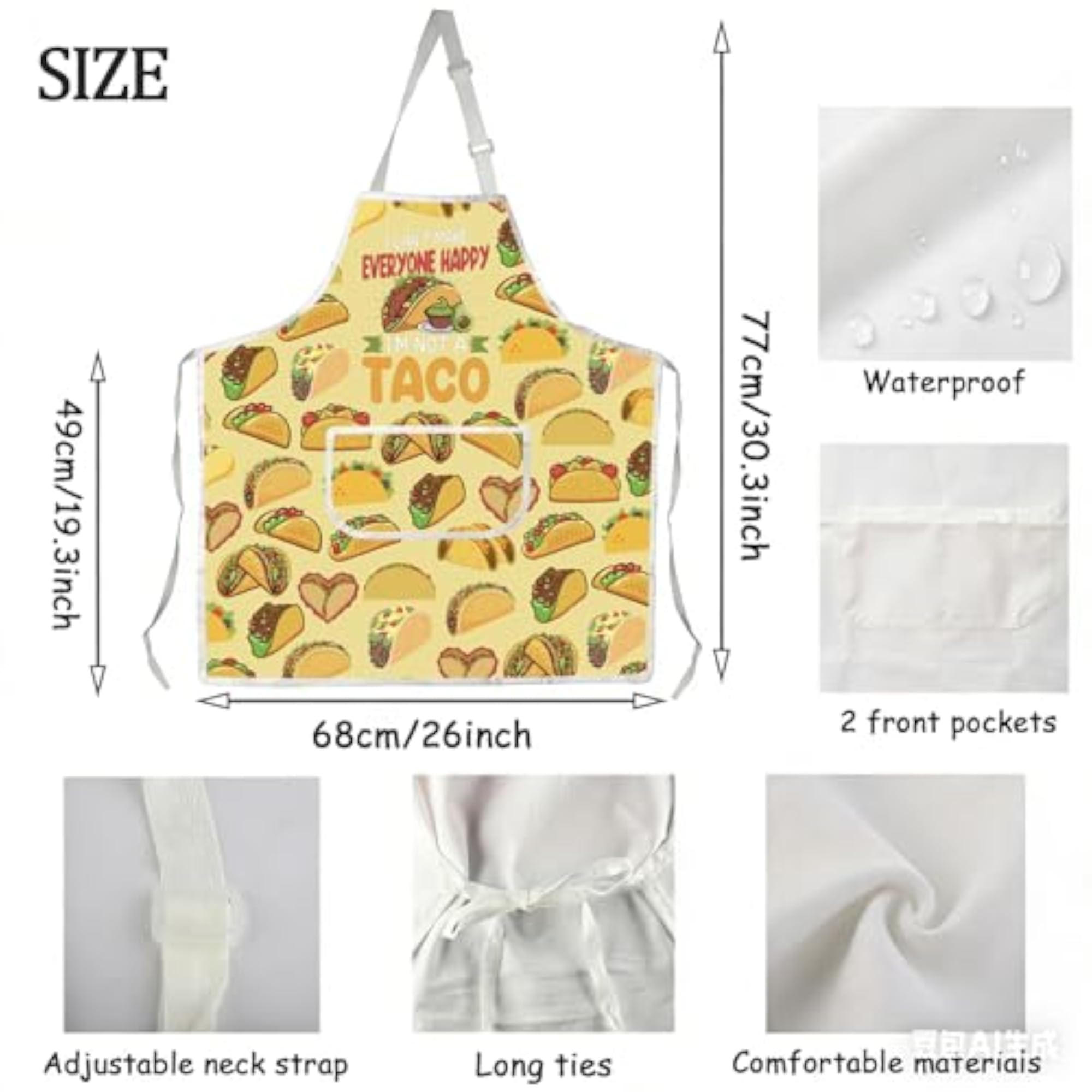 Tacos Themed Kitchen Apron with Pockets, Gift for Taco Lovers