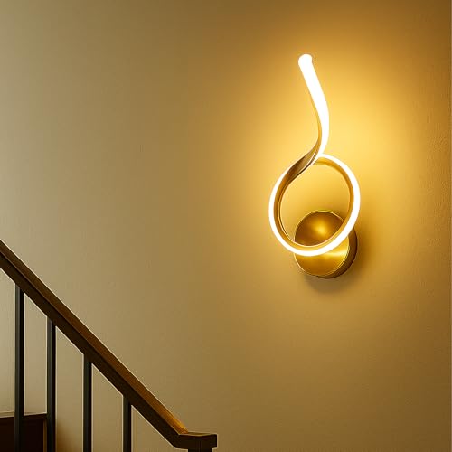 Image of SINOMAN Elegant LED Wall Light Spiral Design Metal Acrylic Gold Finsih Long-Lasting 3 in 1 Color Changing Energy Efficient Lighting Lamp for Bedroom, Living Room, Dining Area, Modern Home Decor