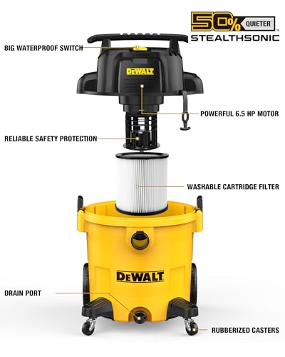 Image of DEWALT 9 Gallon STEALTHSONIC Ultra Quiet Poly Shop Vacuum Wet /Dry, DXV09P-QTA Noise Reduction Vac for Shop, Heavy Duty Shop Vacuum