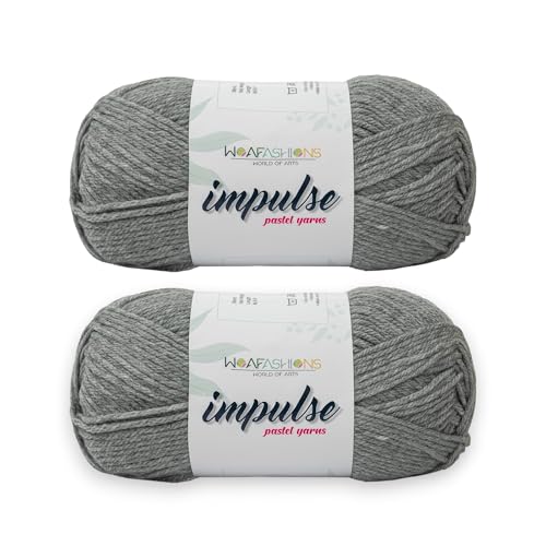 Image of WOAFashions Impulse Hand Knitting & Crochet Yarn, Premium Acrylic, 4 : Medium (Grey) (2x100gms / 3.5oz / 200mtr / 218yds)