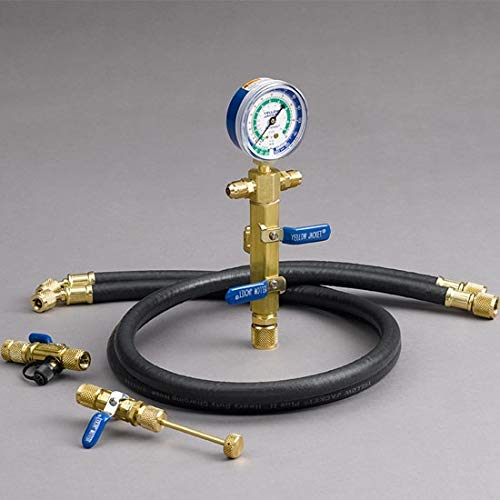 Yellow Jacket 93876 3/8" SuperEvac Evacuation System II: two valve manifold, 2 16248 48" Vacuum Hoses, and one 69075 electronic vacuum gauge