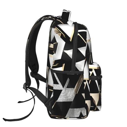 Mochila de senderismo EdWal impermeable con estampado triangular negro y dorado 3