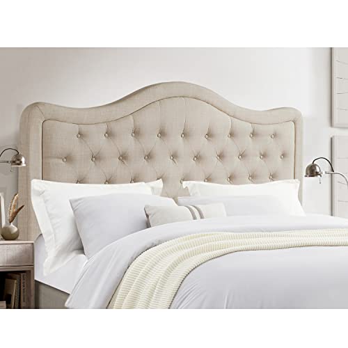Rosevera Niana Adjustable Headboard With Fine Linen Upholstery And Button Tufting For Bedroom, Queen, Wave Top Beige #TOP17