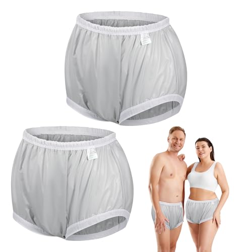2PCS Carer Adult Diaper Covers Noiseless Incontinence Protective Briefs for Incontinence Leak Protection Plastic Pants Cover Unisex