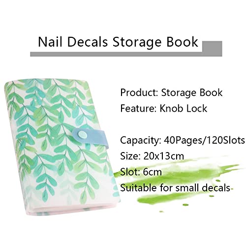 120 Slots Nail Art Stickers Storage Book Green Leaf Nail Decal Collecting Album Nail Stickers Empty Storage Display Book Nail Art Tools Diy Nail Design Storage Holder Binder Book For Nail Art Sticker #TOP6