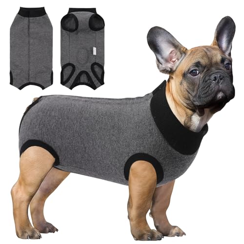 Image of SAWMONG Recovery Suit for Dogs Female Male, Cotton Breathable Dog Onesie After Surgery Spay Neuter, Professional Dog Surgical Suit, Substitute Pet E-Collar Cone (Grey, X-Small)