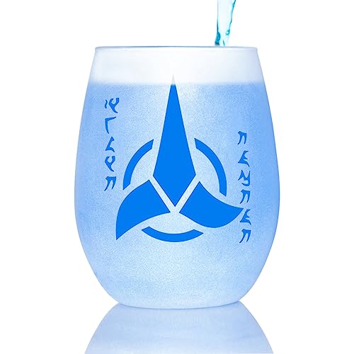 STAR TREK Klingon Cheers Etched Stemless Wine Glass - Officially Licensed, Premium Quality, Handcrafted Glassware, 15oz. Perfect Collectible Gift for Series Enthusiasts