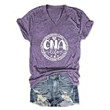 CIFEUEO Nurse V Neck T Shirts for Women, Certified Nursing Assistant CNA T-Shirt, Casual CNA Life Short Sleeve Tops Purple